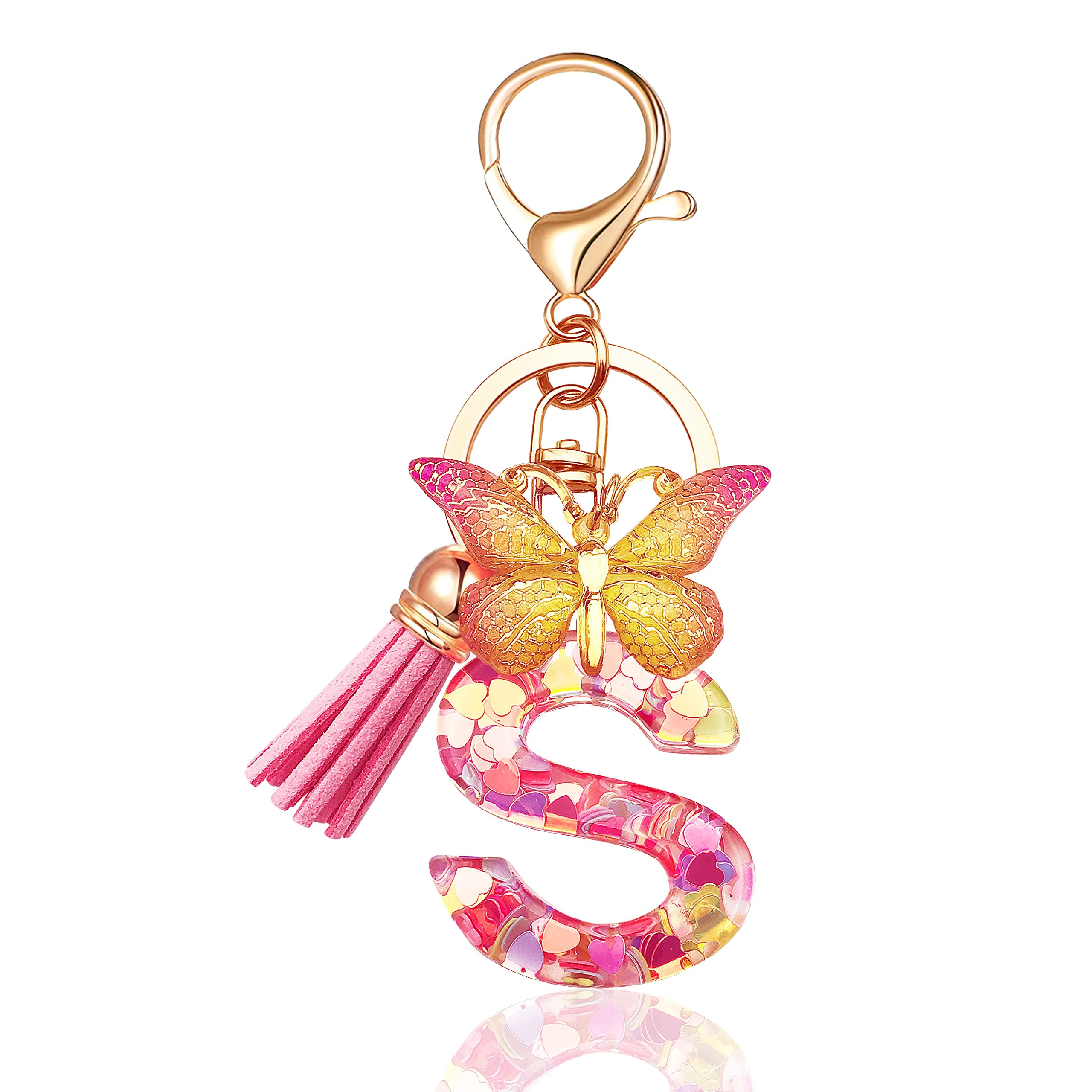 JINGUAZI Butterfly Initial Letter Keychain Bag Charms for Women