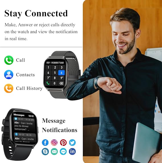 Smart Watch with 4 Bands, 2.0 Fitness Tracker Watch(Dial/Answer Calls) with Heart Rate/Blood Pressure/Blood Oxygen Monitor for Android iOS