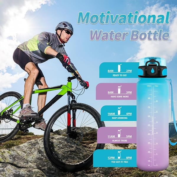 KollyKolla Borraccia 1 Litro, Borraccia Palestra Senza Perdite, Bottiglia con Filtro,con Indicatore del Tempo Motivazionale, Riutilizzabile, per Bambini, Sport, Fitness, Ciclismo - 3
