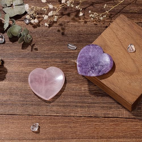 Miniatura 2 de GolbalJew Juego de 4 piedras para aliviar la ansiedad, cristales de corazón tallados a mano y piedras curativas, cristal de meditación Reiki, piedra