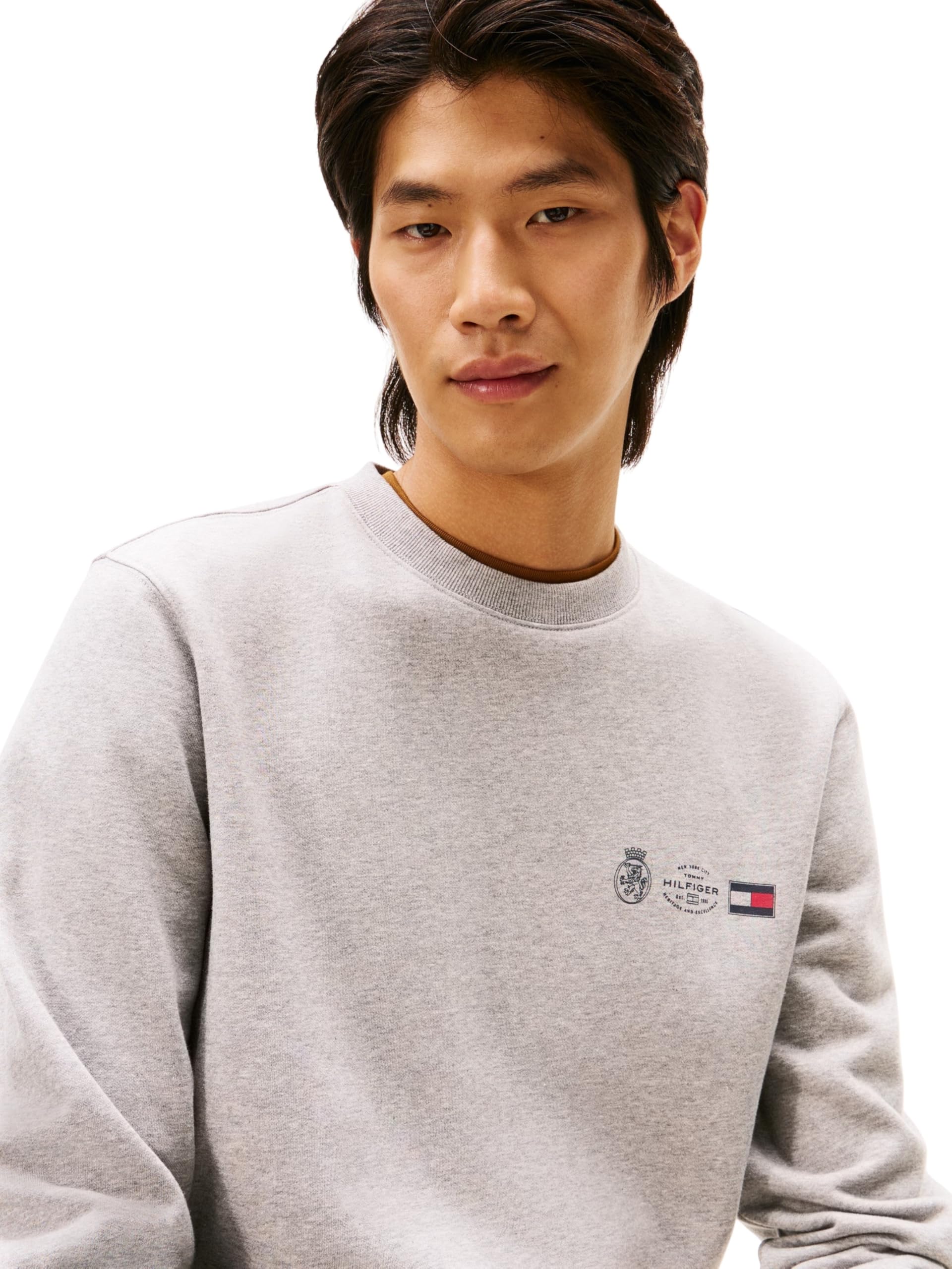 Tommy Hilfiger Męski SMALL CREST OUTLINE CREW NECK MW0MW40863 Pulower Bluza, Szara, XXL, Szary (średni szary wrzos), XXL