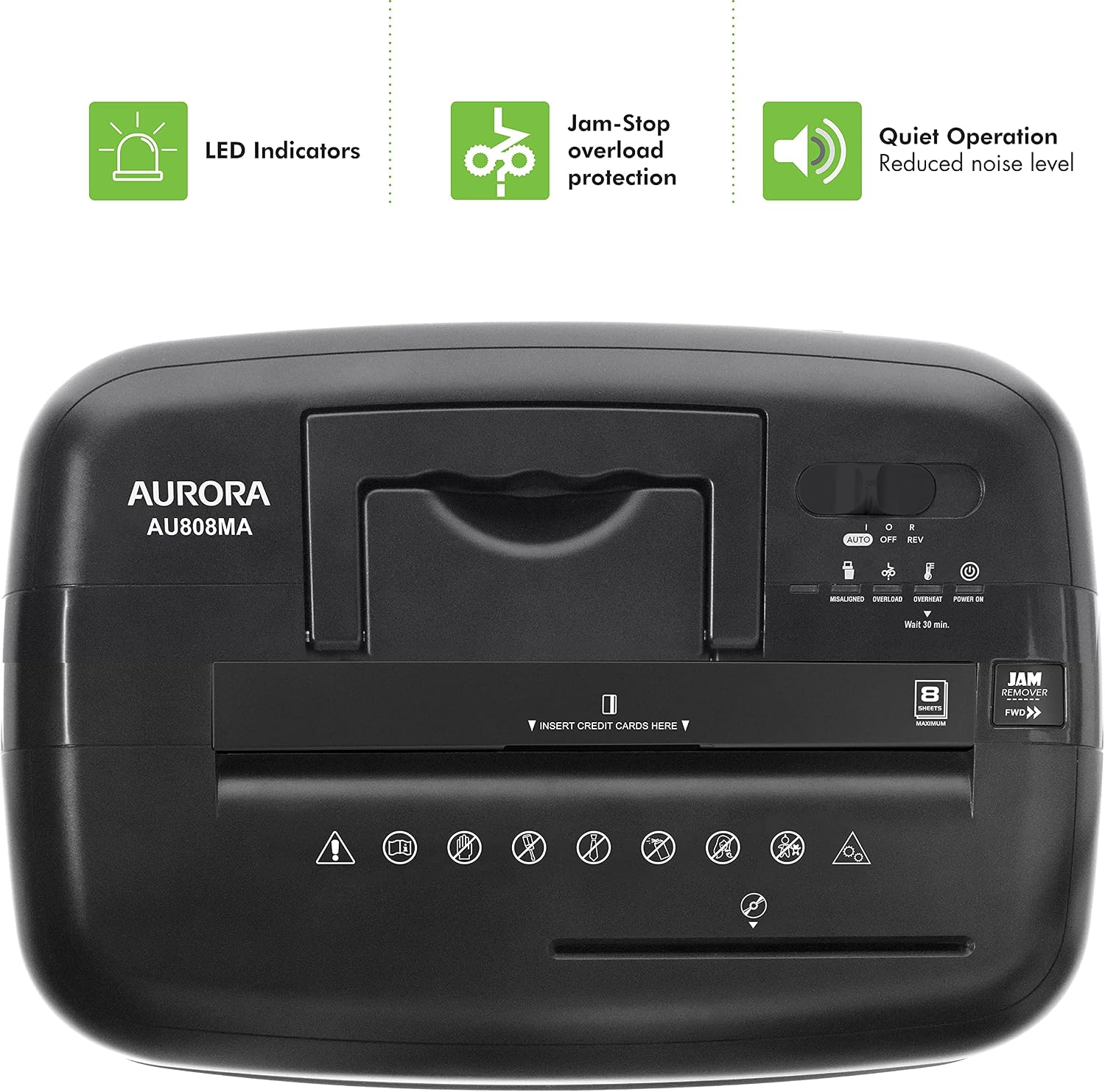 Aurora AU808MA High-Security 8-Sheet Micro-Cut Paper, CD/DVD and Credit Card Paper Shredder