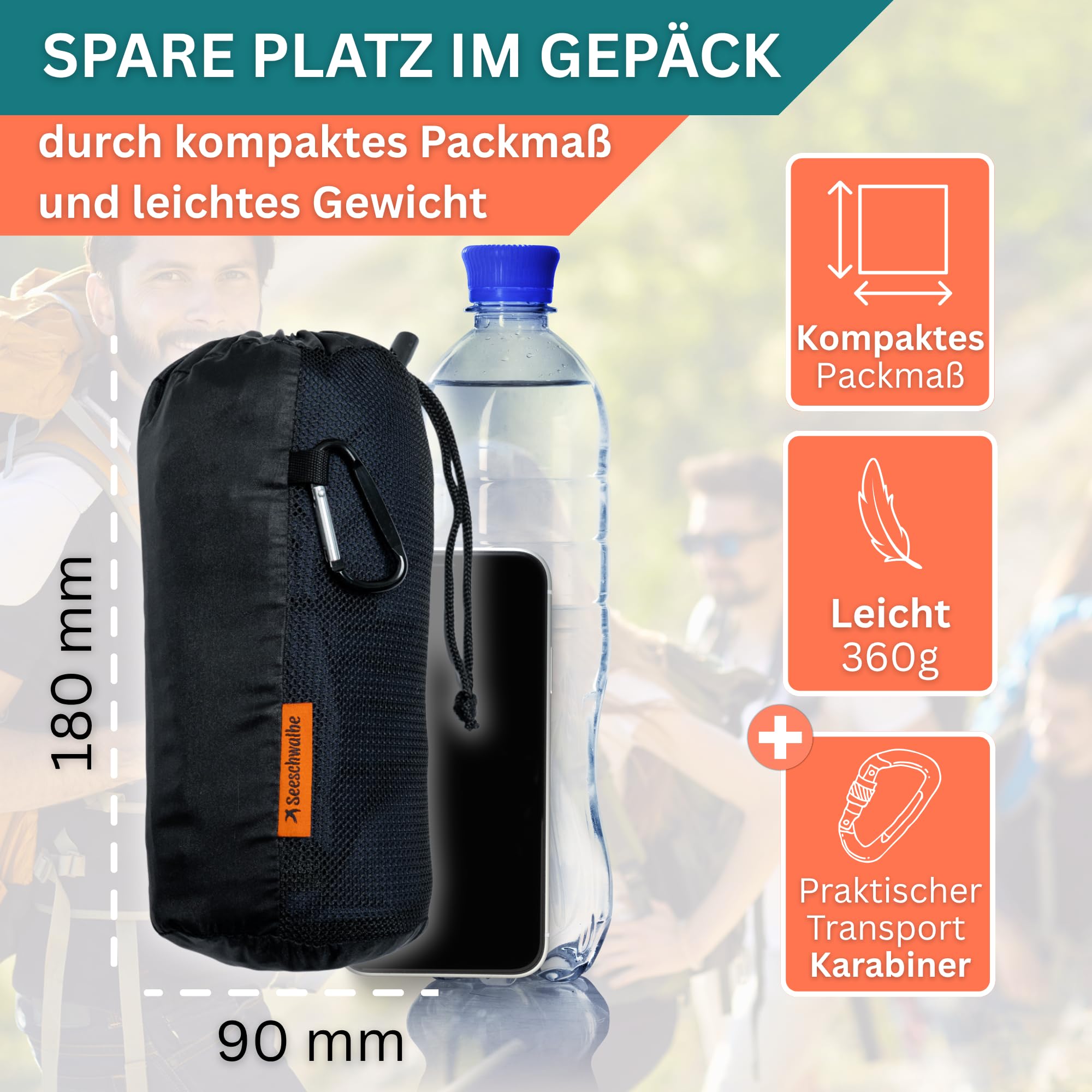 Hüttenschlafsack Baumwolle - Hüttenschlafsack ultraleicht und ultradünn ohne Fütterung - Reiseschlafsack Kleines Packmaß als Inlett mit Kissenfach - Kompakt & Klein