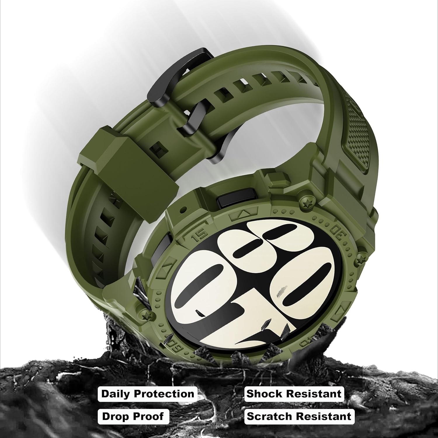 GELISHI Compatible with Galaxy Watch 6 Band 44mm 40mm Case Rugged Men Sport Band Protective Bumper Case for Galaxy Watch 6/5/4 40mm 44mm - Image 3