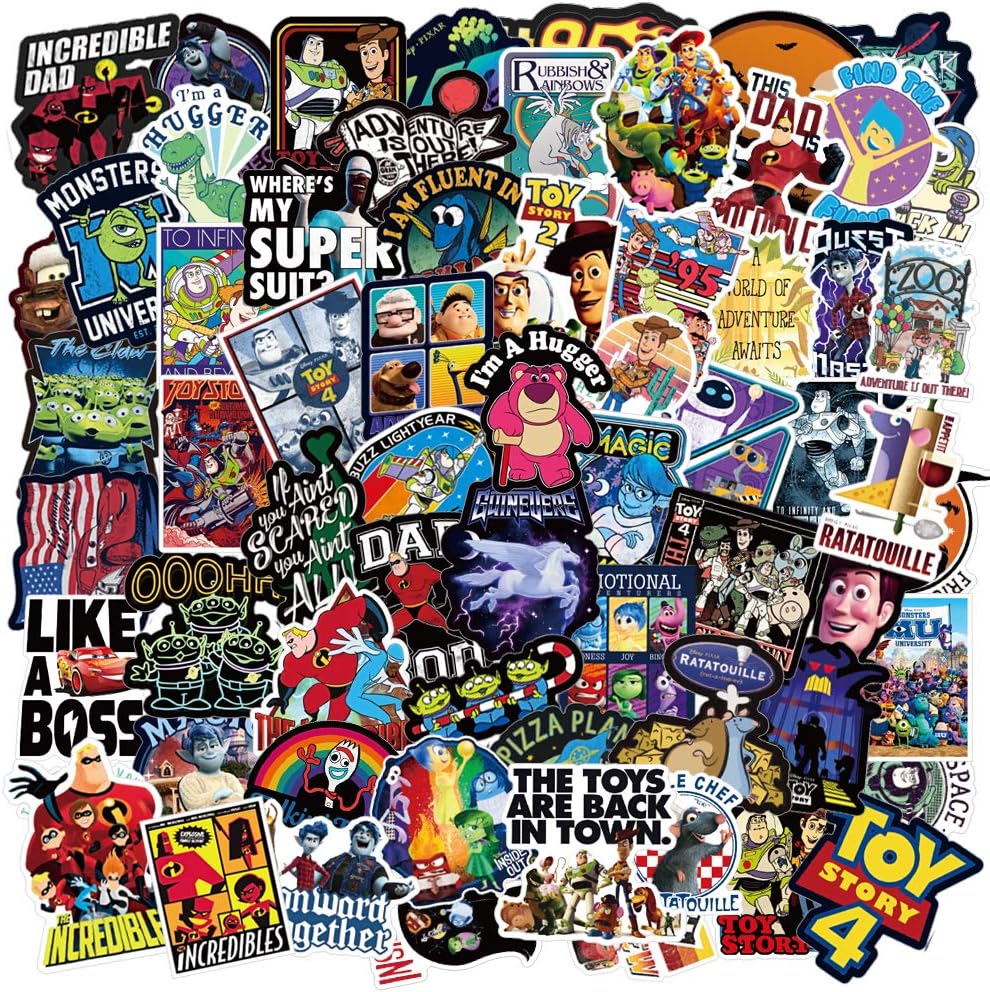 Pixar Anime Themed Set Sticker, Toy Story and The Incredibles Stickers for Kids,Laptop Hydro Flask Water Bottle Guitar Helmet Skateboard Luggage Bike Bumper,Best Gift for Kids Teen(100 Pieces)