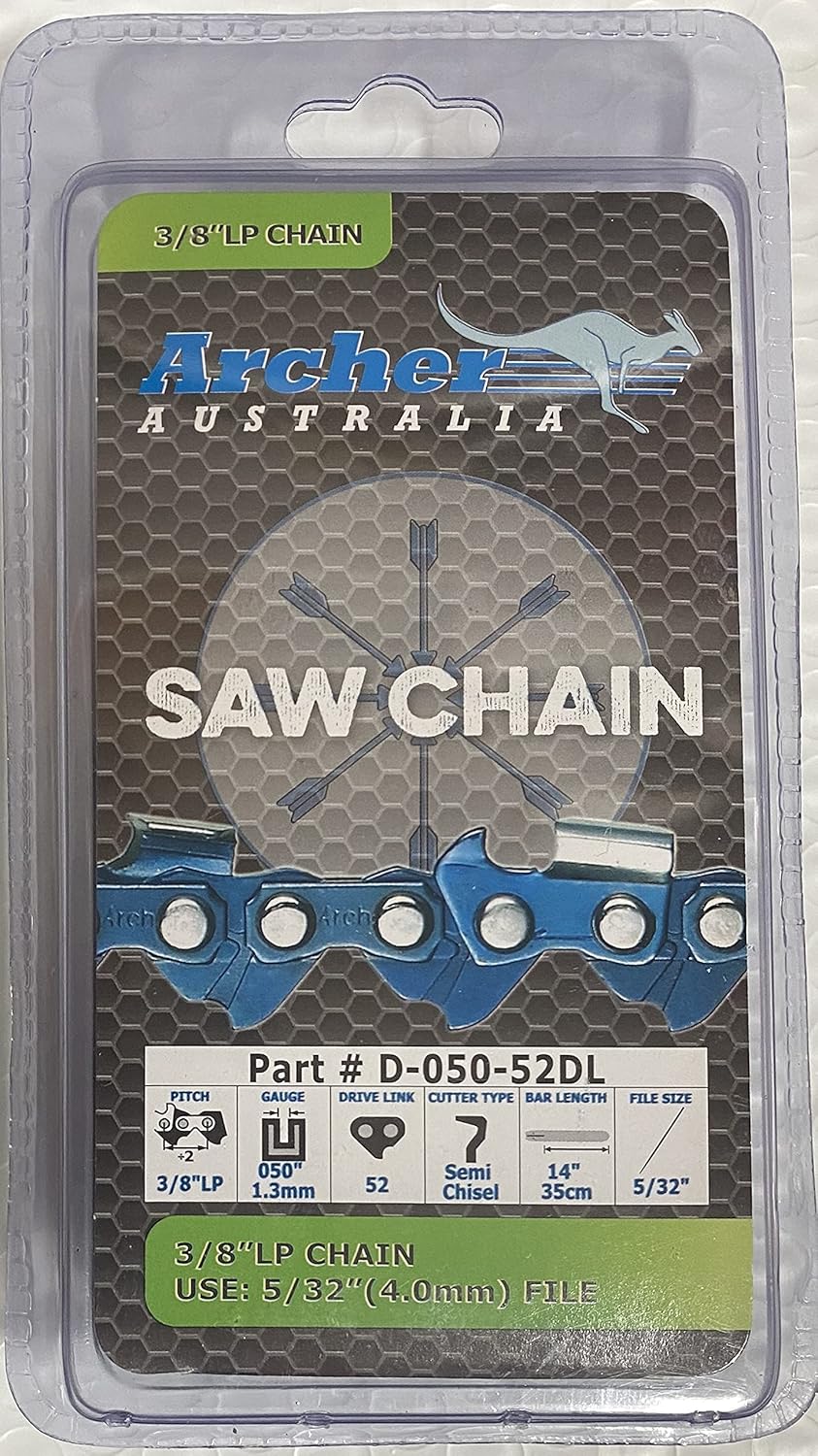 Archer 14 inch Chainsaw Saw Chain Blade in clear plastic packaging