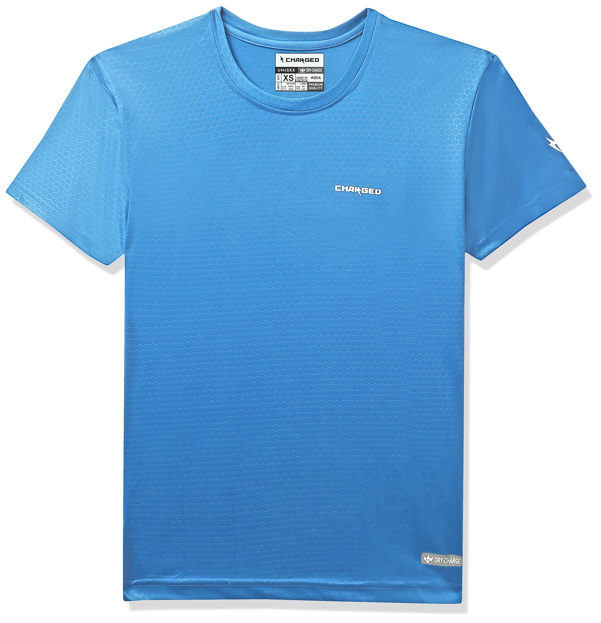 Charged Energy-004 Interlock Knit Hexagon Emboss Round Neck Sports T-Shirt Scuba Size Xs