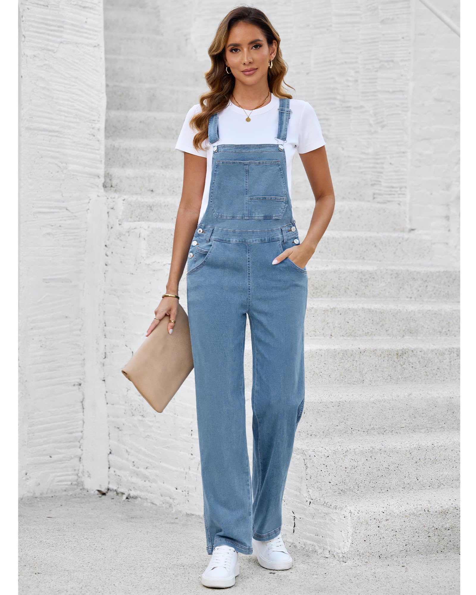Vetinee Latzhose Damen Jeans Wide Leg Jumpsuit Baggy mit Taschen