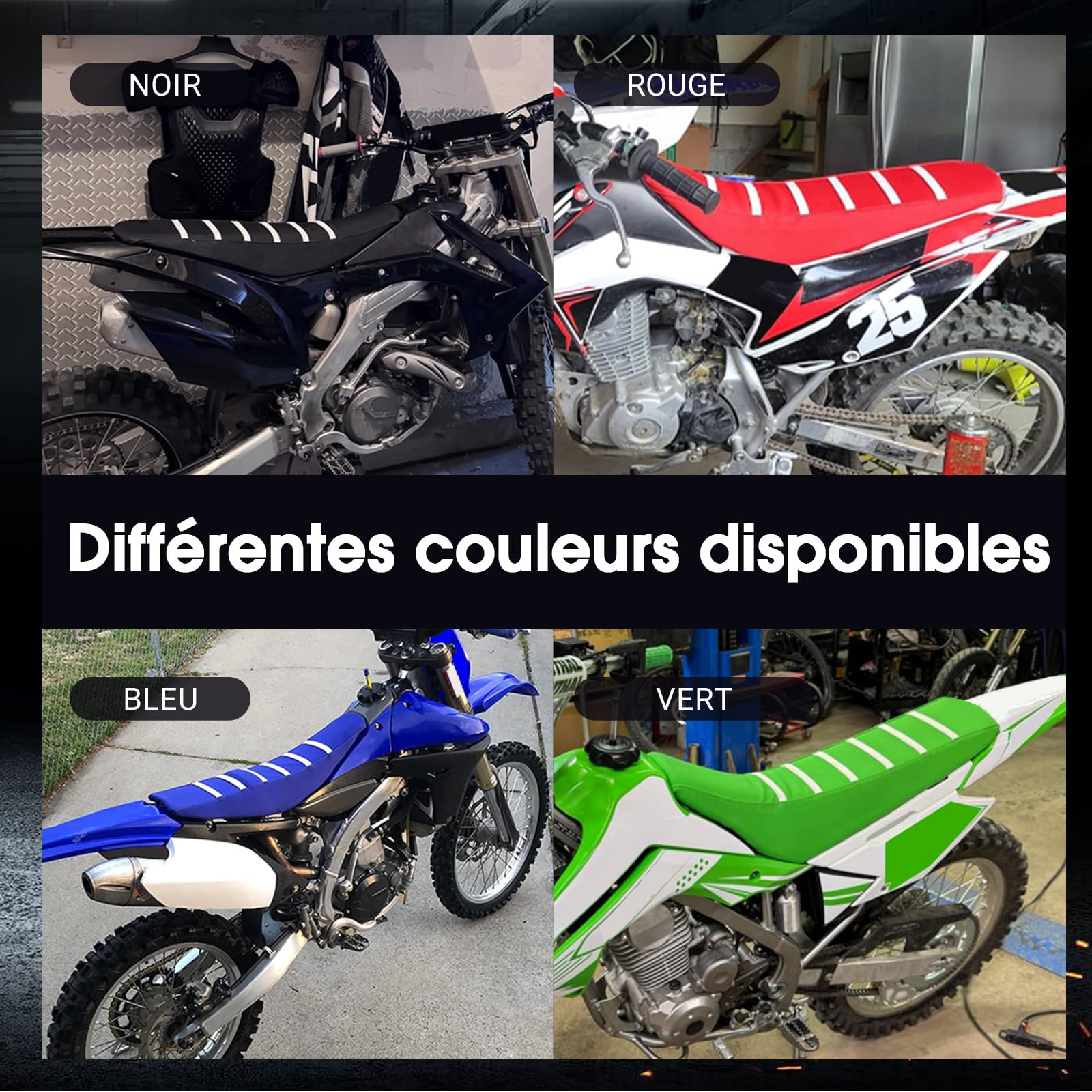 Housse de Selle Universelle Moto Tout-Terrain Motocross Rayures Blanches | Protection de Selle, Conception Universelle, Style Rayures Blanches, pour Moto Tout-Terrain et Motocross et Enduro