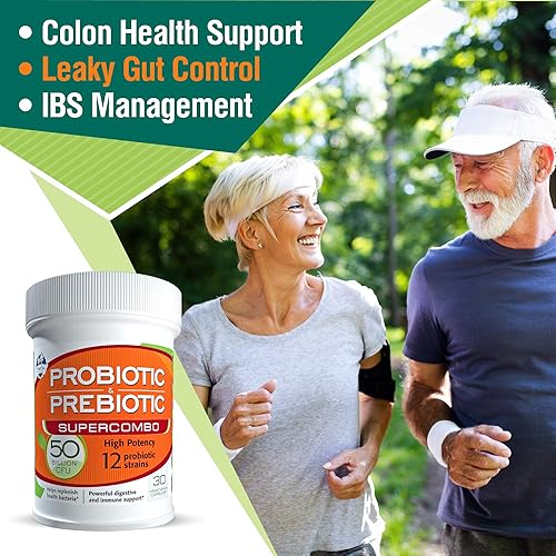 Miniatura 3 de Suplemento prebiótico y probiótico de 50 mil millones de UFC para mujeres y hombres, 12 cepas para apoyo inmunológico diario y salud digestiva, 30