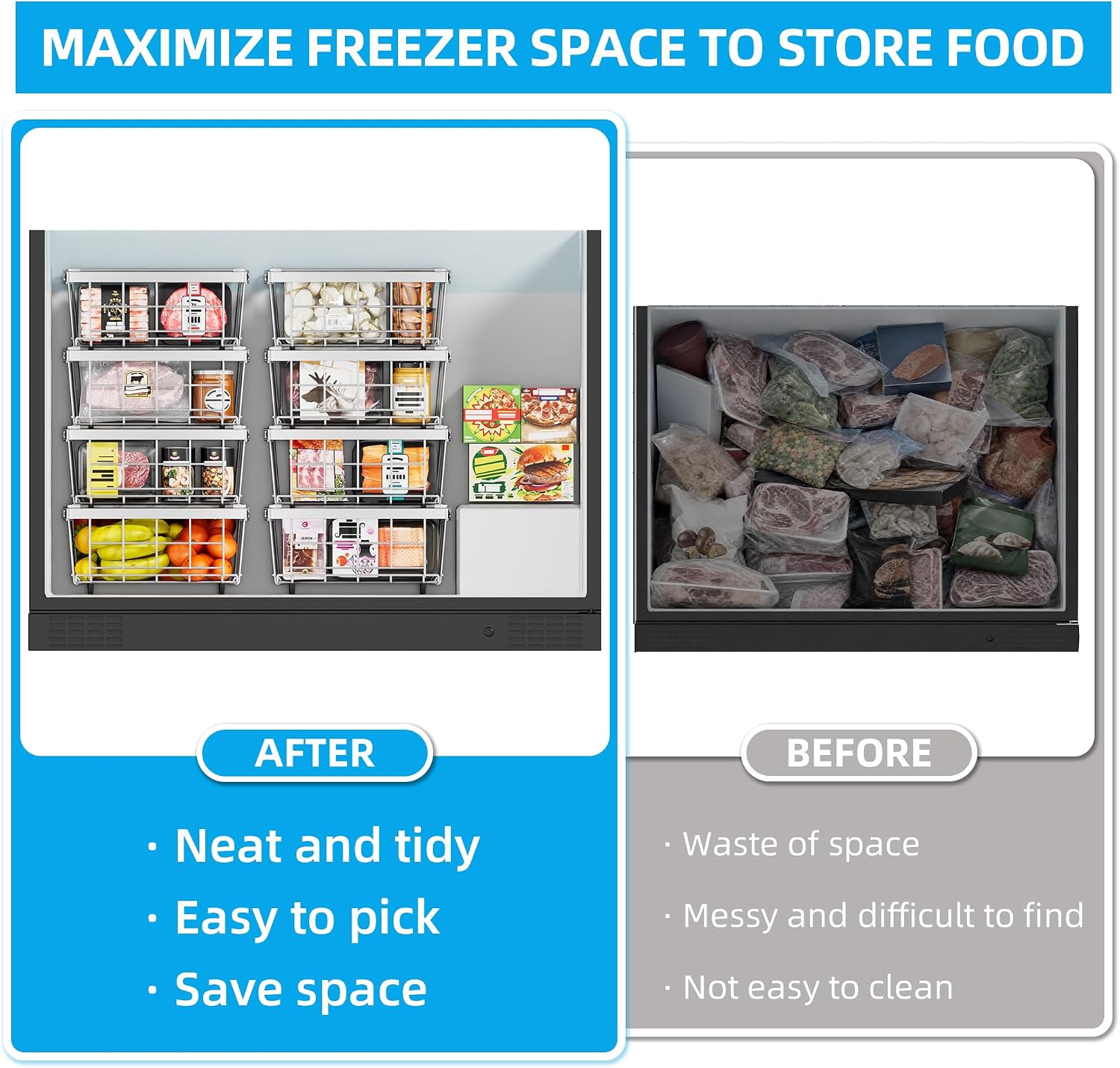 6 Pack Expandable Freezer Organizer Bins, Stackable Chest Freezer Basket image 3