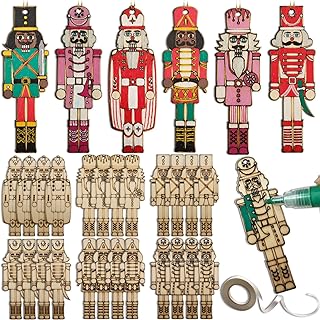 24 Pieces DIY Christmas Nutcracker Ornaments Unfinished Wooden Hanging Walnut Soldier Decoration Blank Xmas Crafts for Christmas Tree Holiday Party Decor Supplies