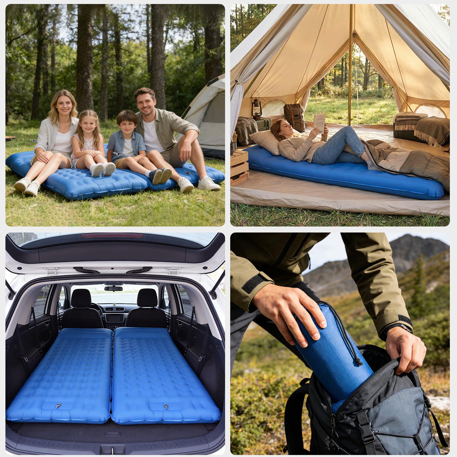 NAPASA Isomatte Camping, 16CM Verdicktes Aufblasbare Matratze mit Eingebauter Fußpresse Pumpe & Kissen, Wasserdicht, Anti-Ripstop Schlafmatte für Wandern, Strand, Reisen, Zelt(Blau)