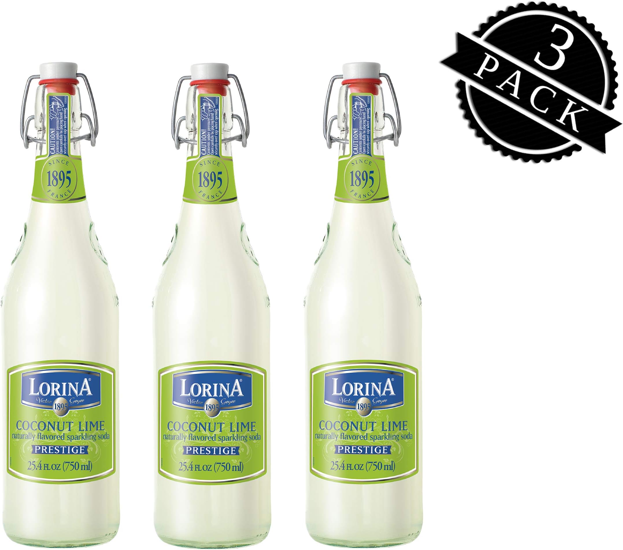 Lorina Sparkling Soda Water Coconut Lime Flavor, Prestige Collection (25.4oz, 3-Pack) Naturally Flavored Carbonated Soda Water, Artisan Crafted, Gluten-Free Beverage - No Artificial Colors or Flavors