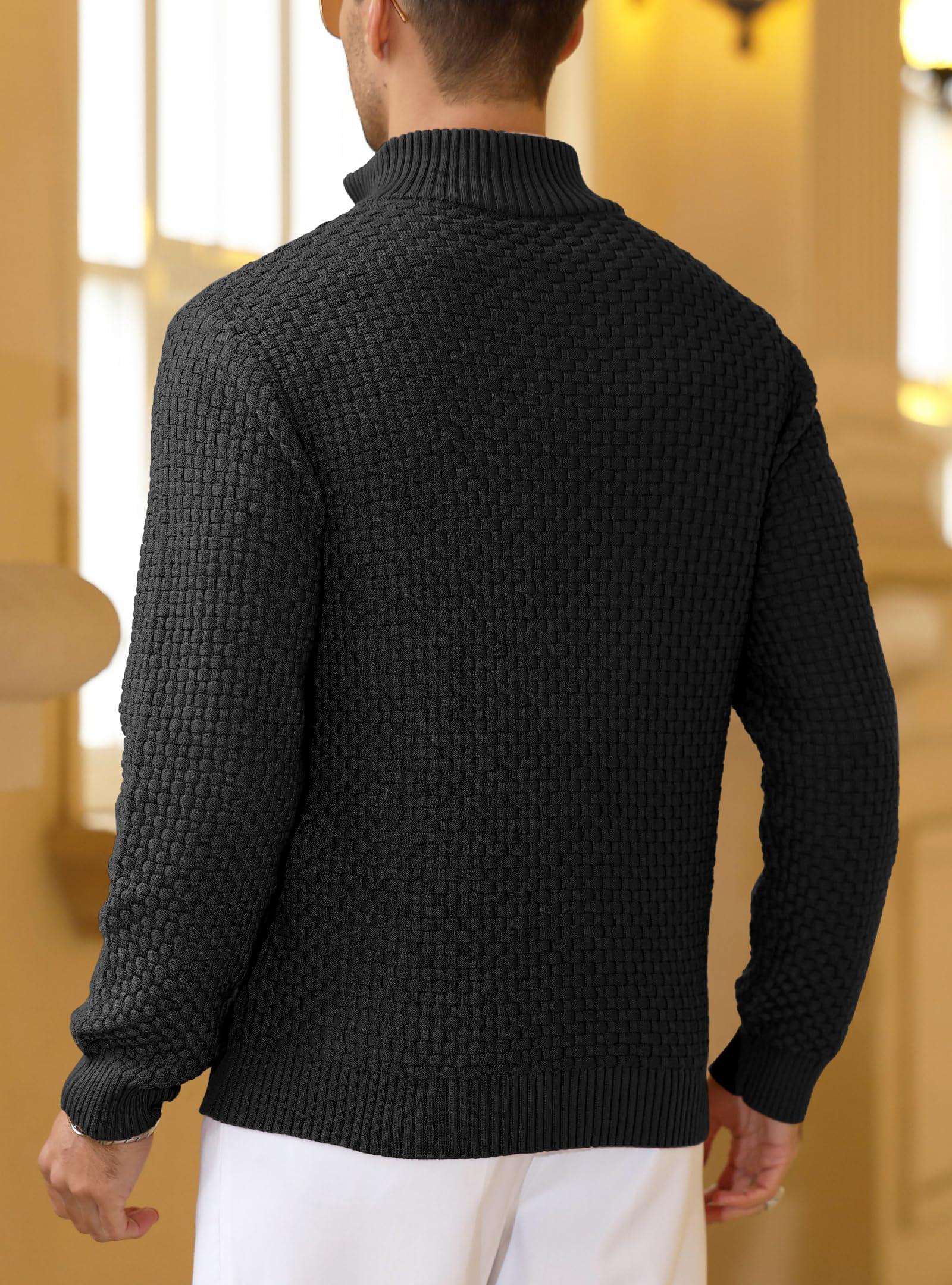 Zaitun Herren Half Zip Pullover Waffel Strickpullover Rollkragenpullover Warm Langarm Winterpullover