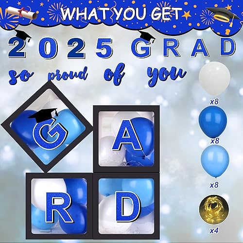 Miniatura 8 de Decoraciones para fiestas de graduación 2023 cajas de globos negros para fiestas de graduación con letras negras So Proud Of You suministros de