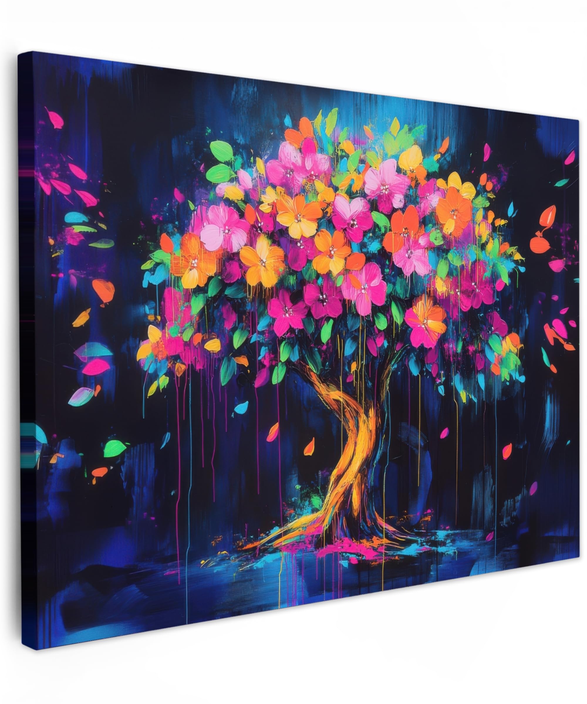 MuchoWow© Canvas Wall Art 31"x24" / 80x60 cm Decor Hanging Pictures for Living Room Canvus Artwork Deco Walls Tree - Flowers - Magical - Colored