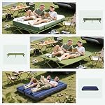 Combo de camping tout-en-un Outsunny, tente de camping portable pliable avec lit de camp, matelas gonflable avec sac de transport et pompe, abri de randonnée, lit de couchage vert foncé