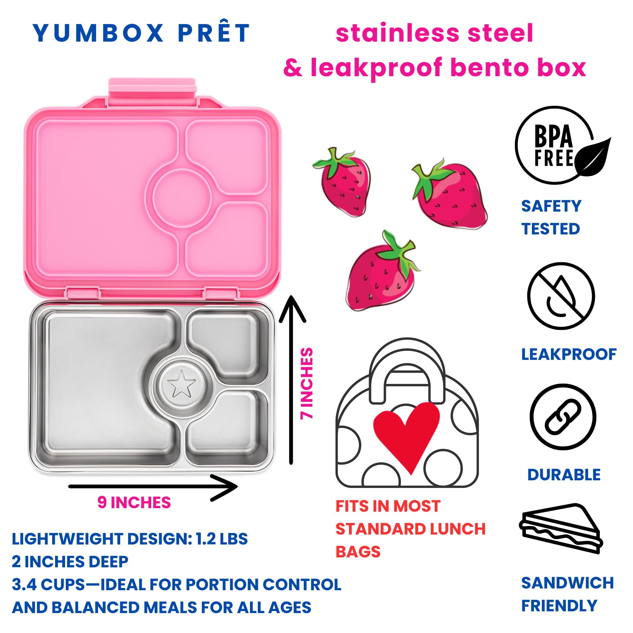 Yumbox Prêt Boîte à bento en acier inoxydable avec couvercle anti-fuite, plateau adapté aux sandwichs (Versailles Rose)