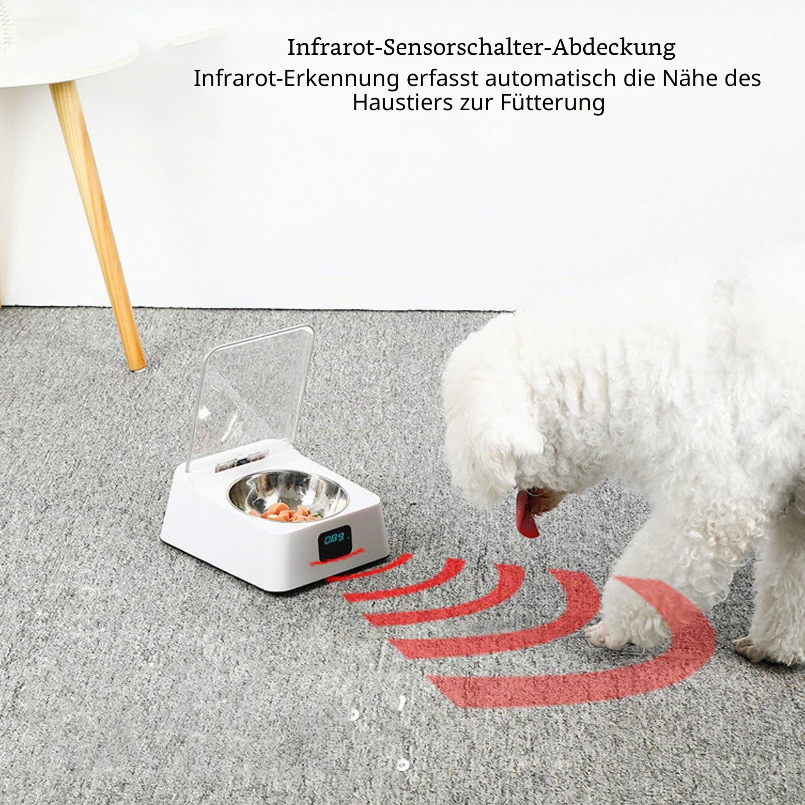 Denash Automatisch öffnender Deckel für Katzen, Öffnet Sich automatisch bei Annäherung, Leicht zu Reinigen, Infrarot-Sensor, Multifunktional katzenfutter automat für Katzen Hund