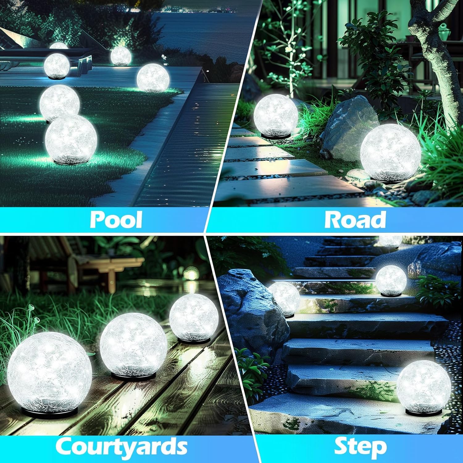 Outdoor Solar Globe Lights, Impermeabile Garden Crackle Glass Solar Lights,Luci a sfera per giardino paesaggio (Bianco, 12CM 30LED)