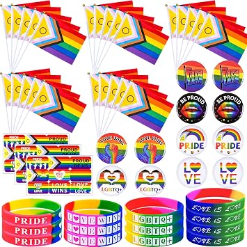 iZoeL Pride Accessories Pride Flags on Sticks Pride Bracelet Pride Badge Rainbow Pin Pride Stickers Pride Wristbands, LGBTQ Accessories Support for Pride Month Lgbtq+ Community Pride Parade