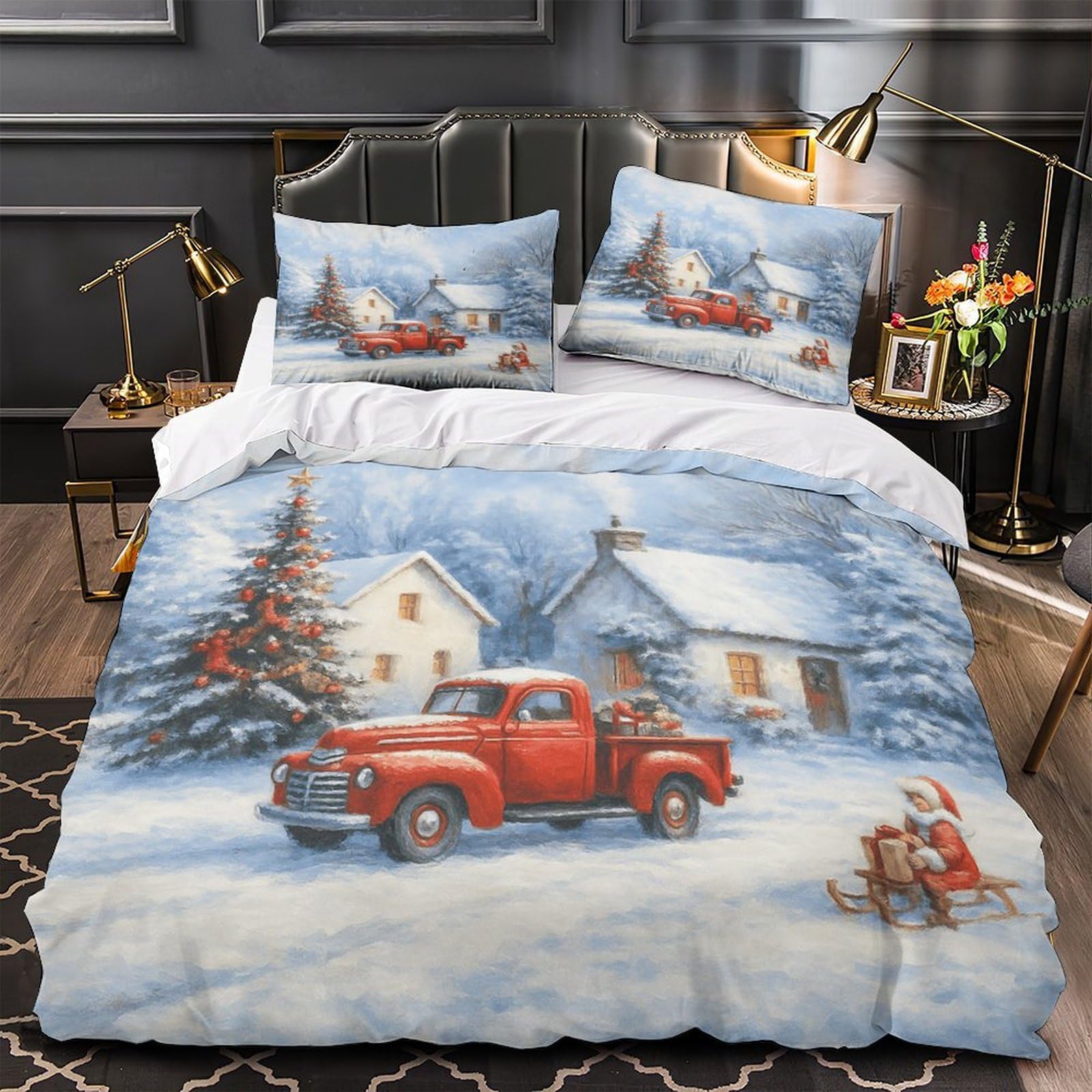 Housse de couette rennes de Noël microfibre anti-acariens pour peau sensible