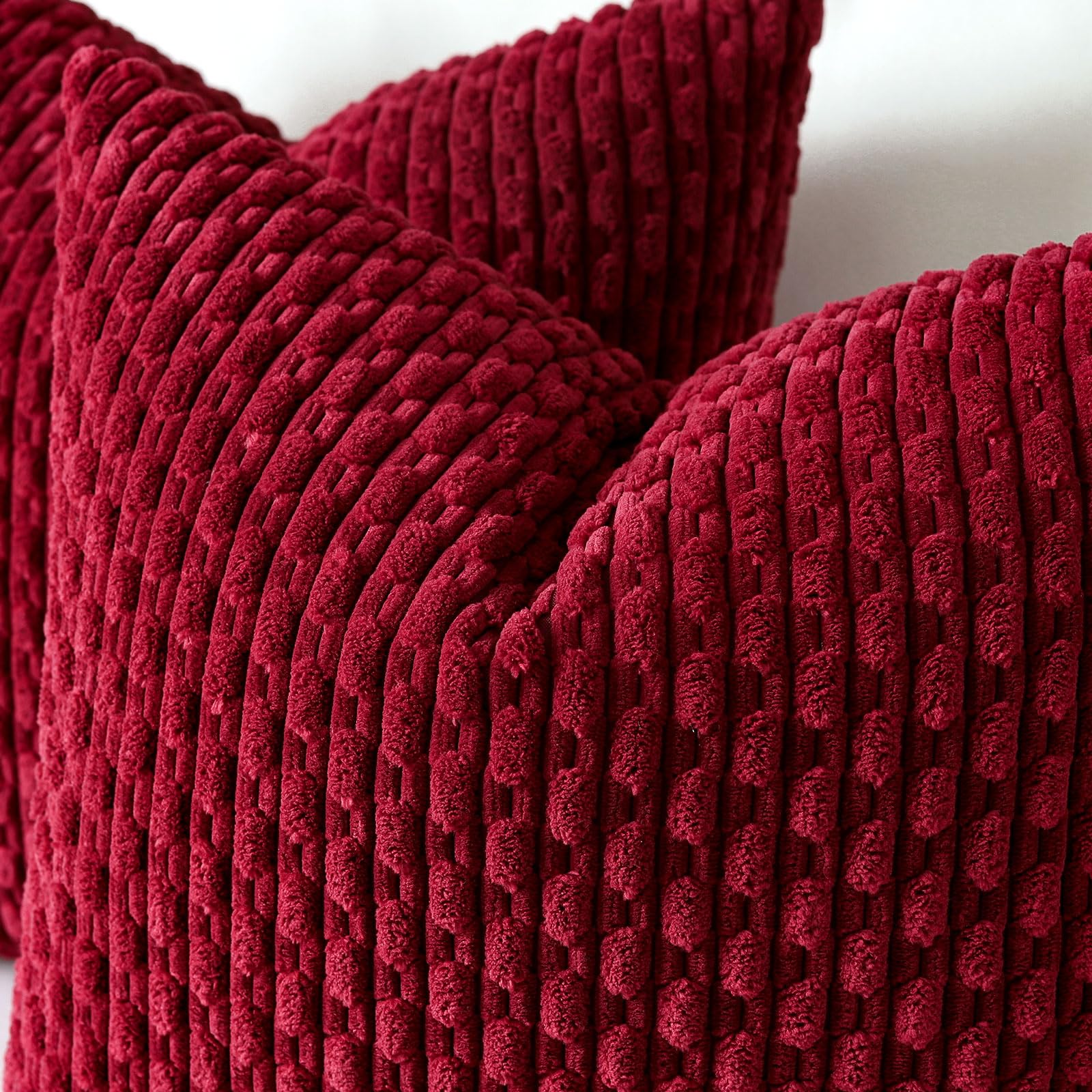 Sungeek Set of 2 Wine Red Soft Corduroy Decorative Cushion Covers Boho Striped Throw Pillow Covers for Sofa Couch Living Room Patio Farmhouse Home Decor Pillowcases 40x60cm - Image 2