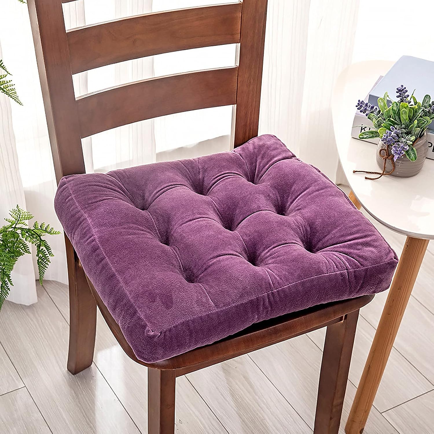 Velvet Solid Chair Pad Non-Slip Soft Thick Washable Square Seat Cushion Home Floor Cushions for Kitchen Dining Chairs (Black, 20"x 20")