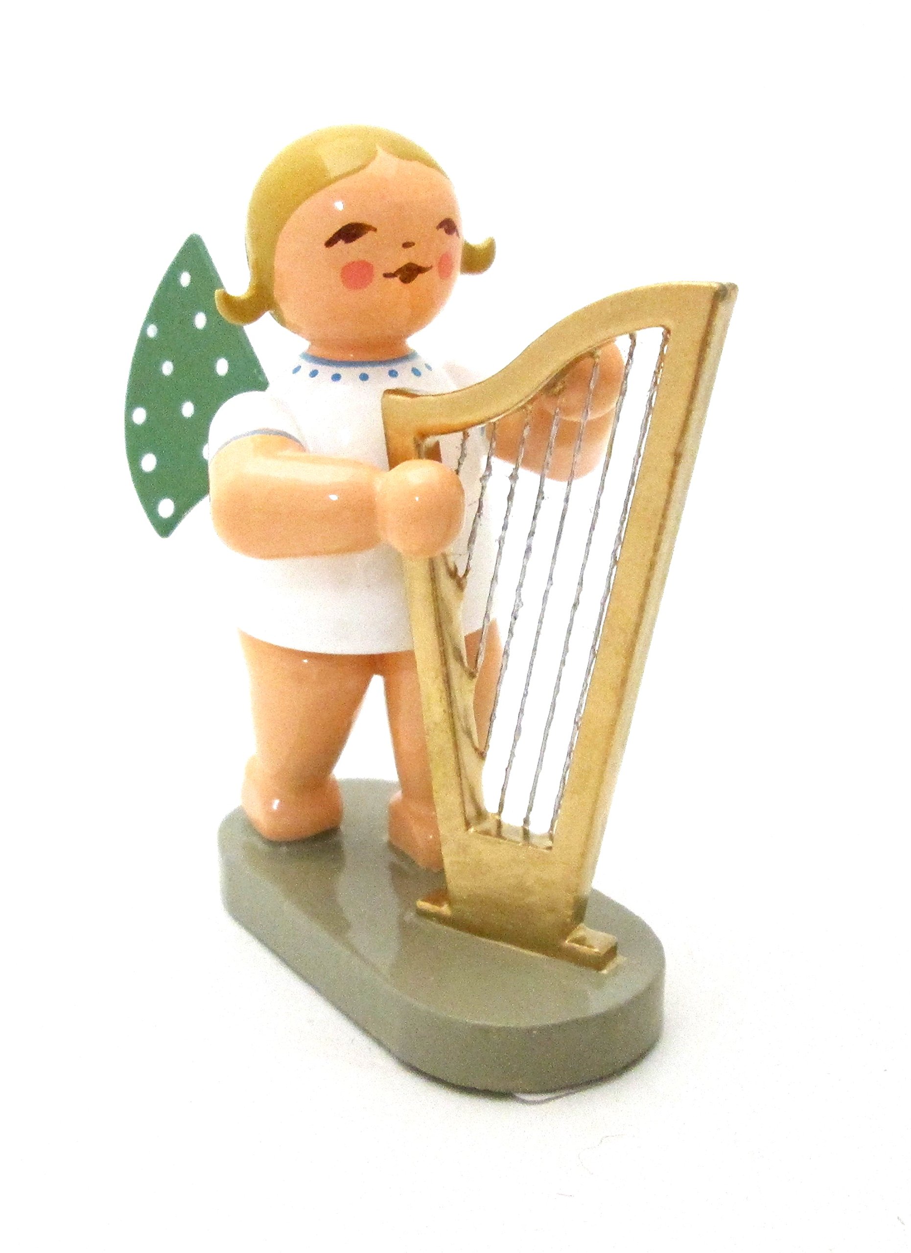 Wendt & Kuhn Engel mit Harfe, Handgefertigt, Grün, Porzellan-Engel-Figur, Traditionell, Weihnachten, Braun