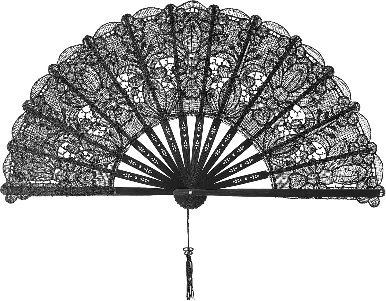 choyaxo Cotton Lace Folding Hand Fans Embroidered Flowers