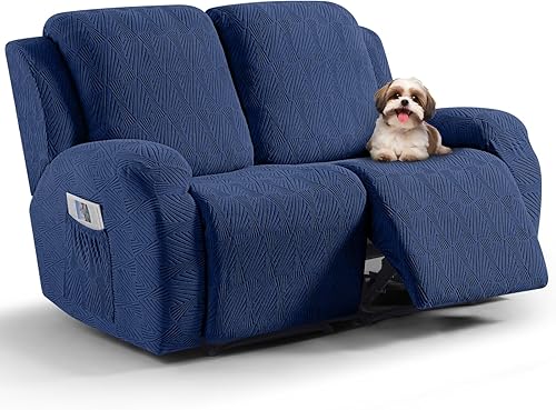 Miniatura 27 de Vansofy - Fundas elásticas para sofá reclinable, 8 piezas, funda suave de jacquard para sofá reclinable, protector de muebles con parte inferior