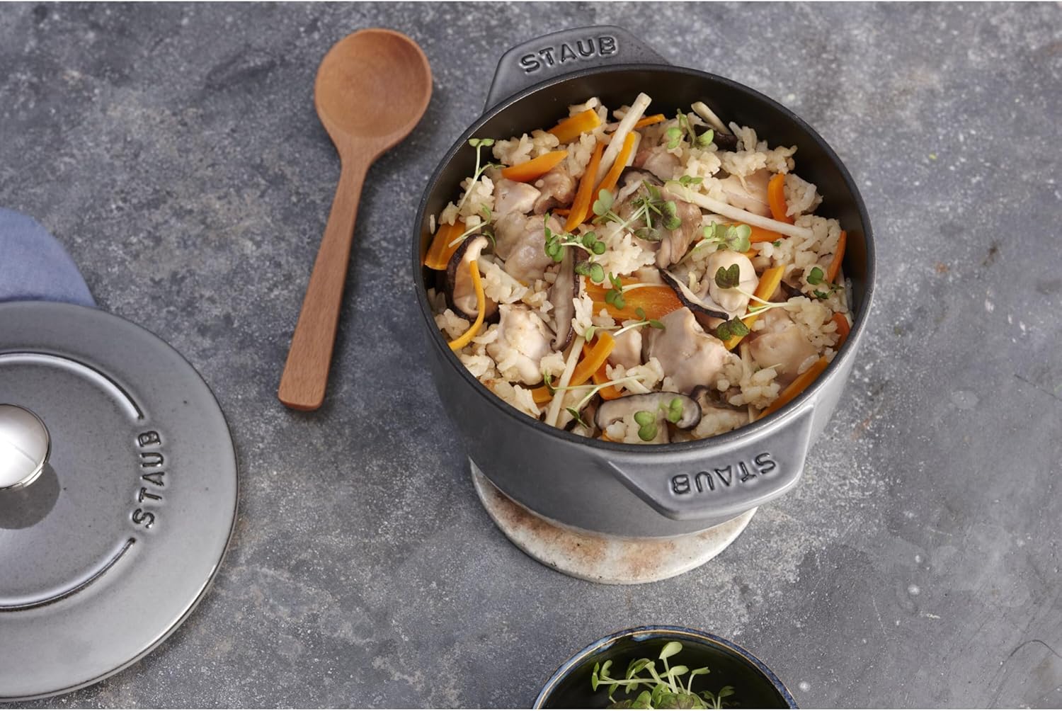 staub La Cocotte de GOHAN 40509-703 La Cocotte de Gohan Gray M 6.3 inches (16 cm) Rice Pot, 2 Pieces, Paint, Cast Iron Pot, Induction Compatible, Rice Cooker