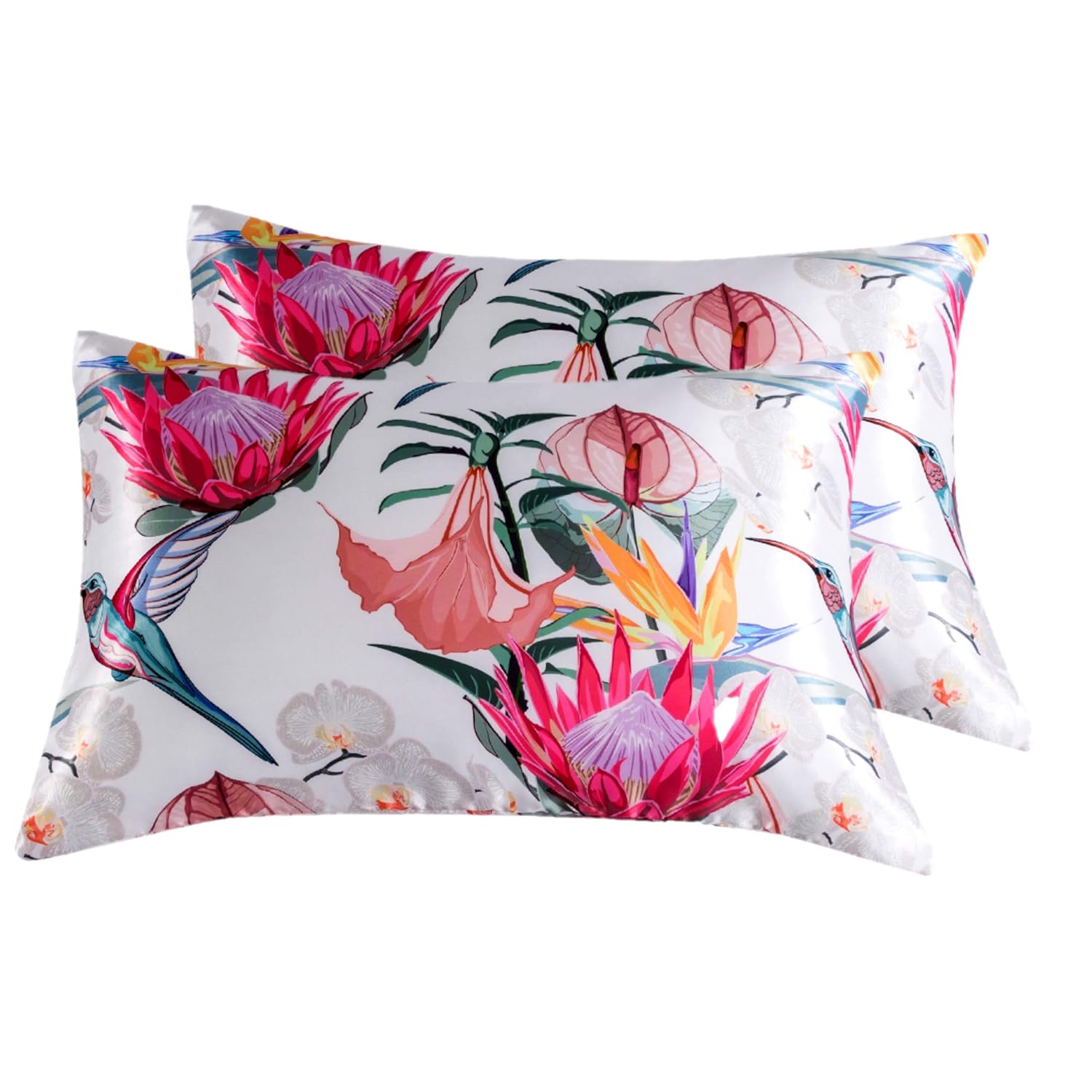 LCBD Satin Pillowcase for Hair and Skin Queen Size Printed Pillow Cases Set of 2 Silky Floral Print