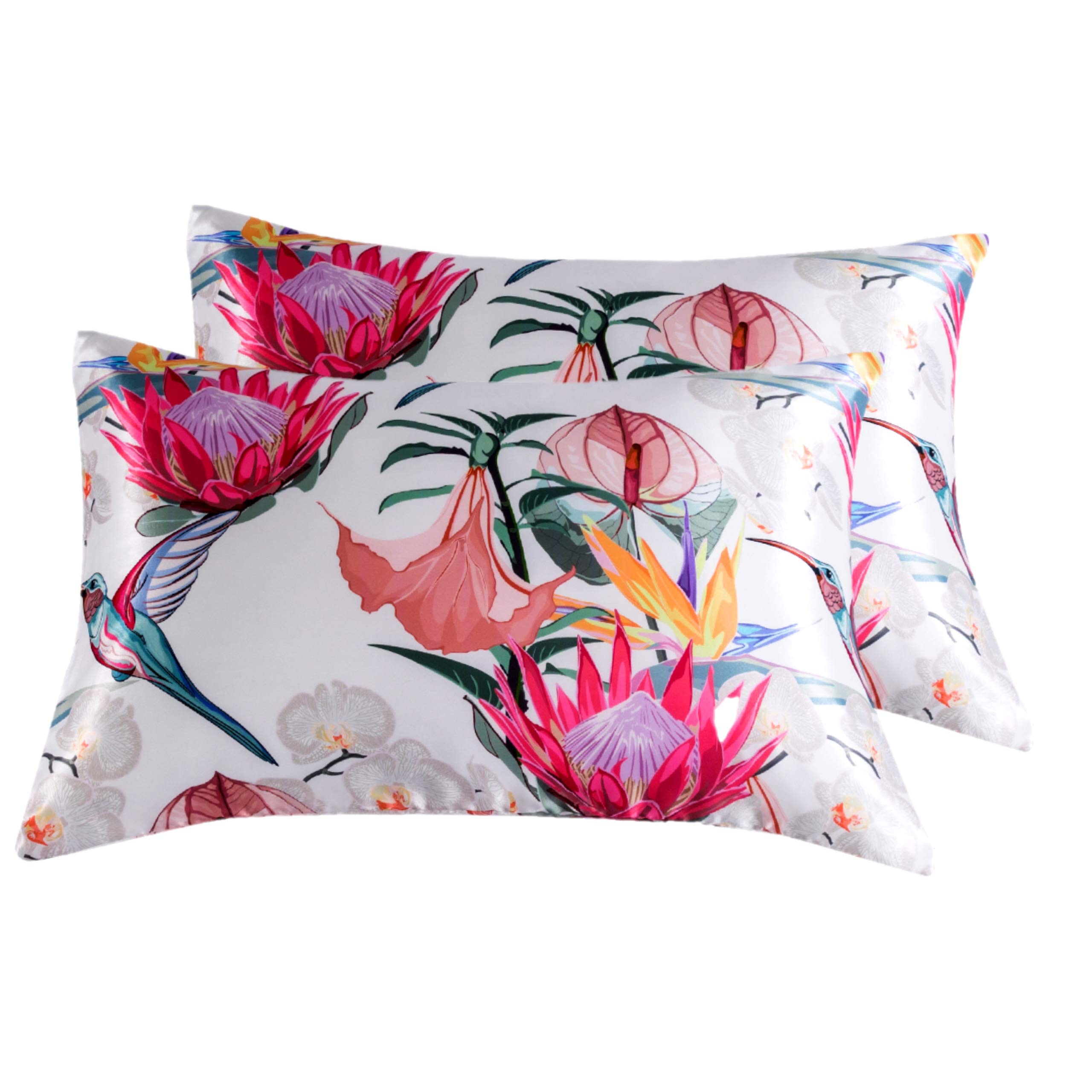 LCBD Satin Pillowcase for Hair and Skin Queen Size Printed Pillow Cases Set of 2 Silky Floral Print