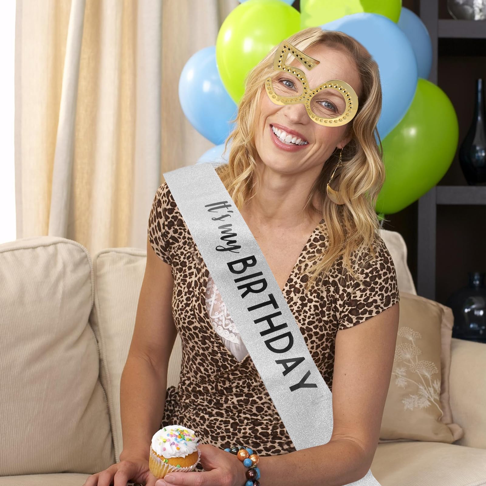 LOGOFUN 12PCS Golden 50th Birthday Party Eyewear Photo Props Plastic Metallic Fifty Glasses Frame for Celebration Accessories Festive Decorations