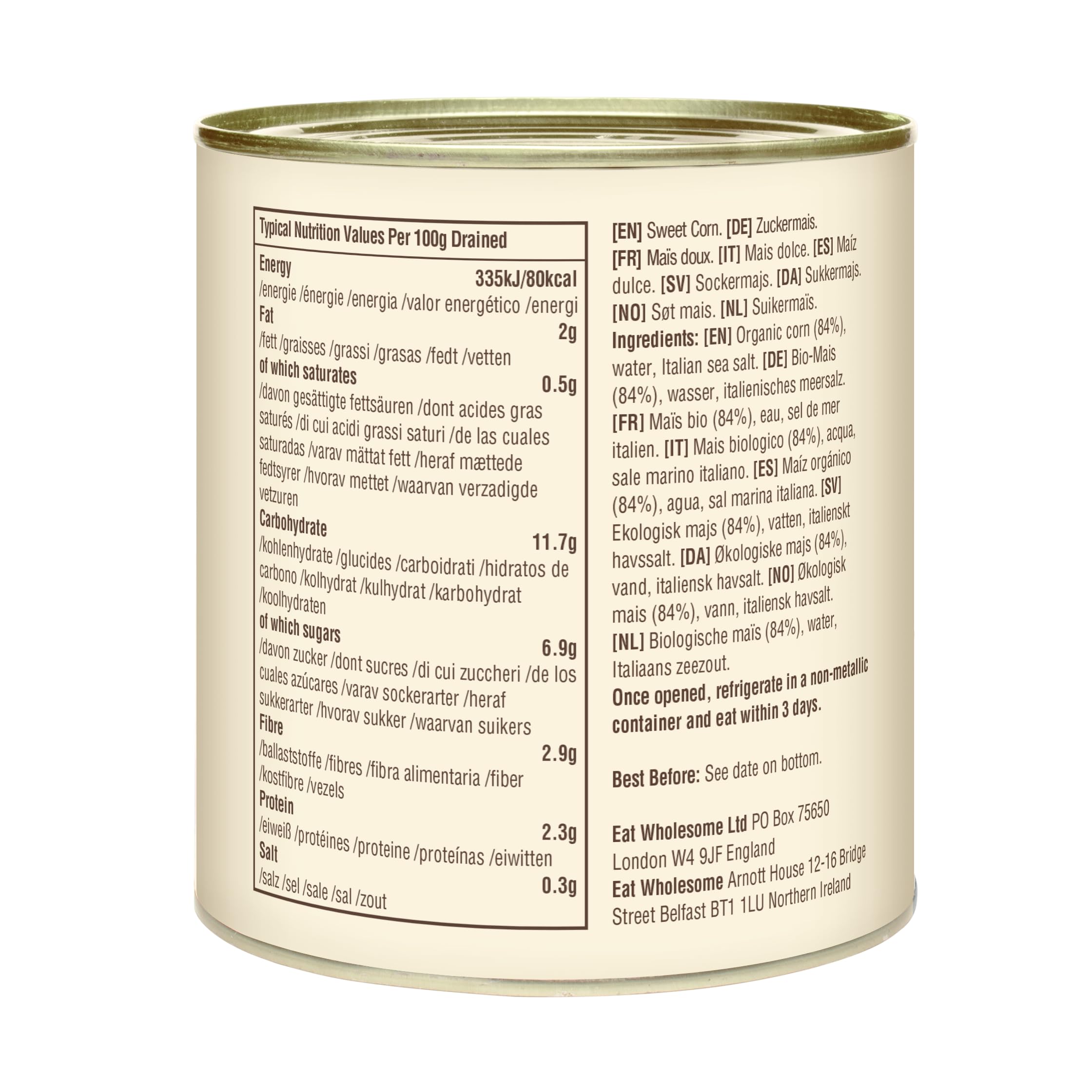 Eat Wholesome Maíz Dulce Orgánico, 340g (Paquete De 12) - 100% Natural, Sin Azúcares Añadidos, De Temporada, Vegano, Revestimiento Sin Bpa