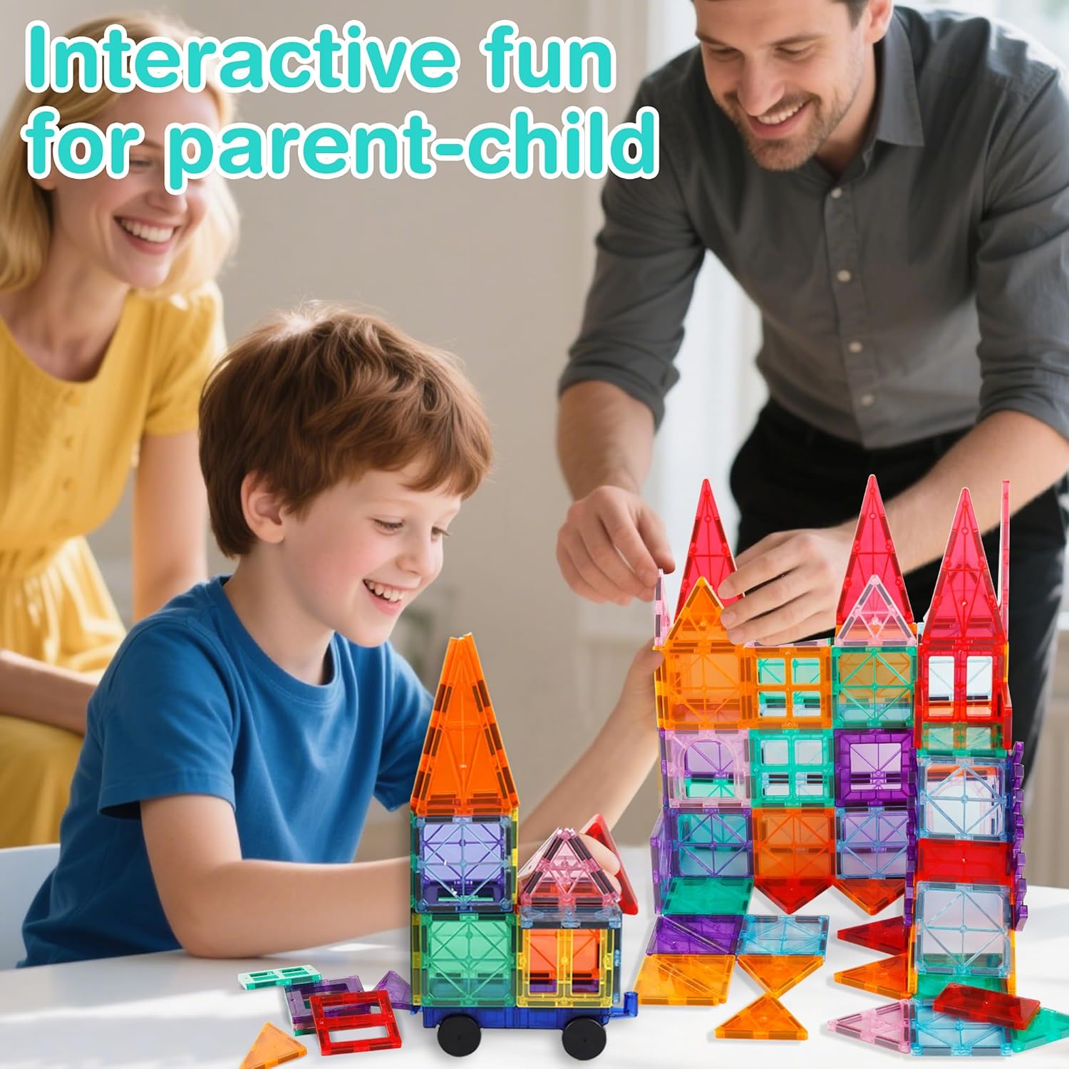 Magnetic Tiles with 2 Cars, 100 Pcs Magnetic Building Blocks Set, Preschool Children Educational Construction Toys, Magnetic Blocks for Kids Ages 3–12 Birthday for Boys and Girls