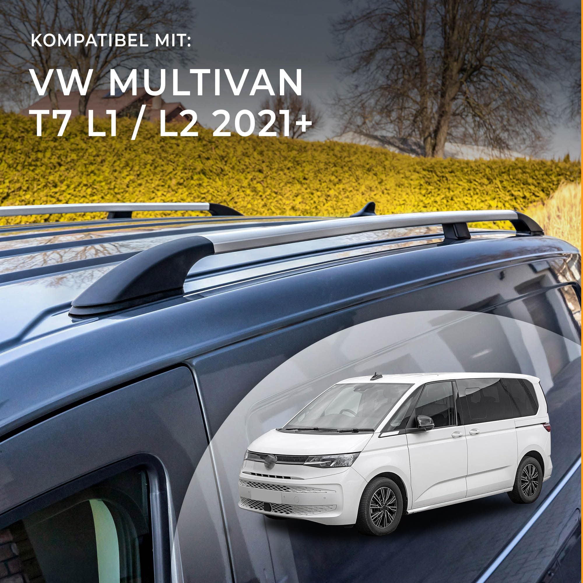 CHROMEMASTER | Dachrelinge Dachträger Kompatibel mit VW Multivan T7 L1 / L2 2021+; Geeignet zur Montage von Dachträgern, Dachboxen und Fahrradträgern | Einfache und Schnelle Montage | Alu