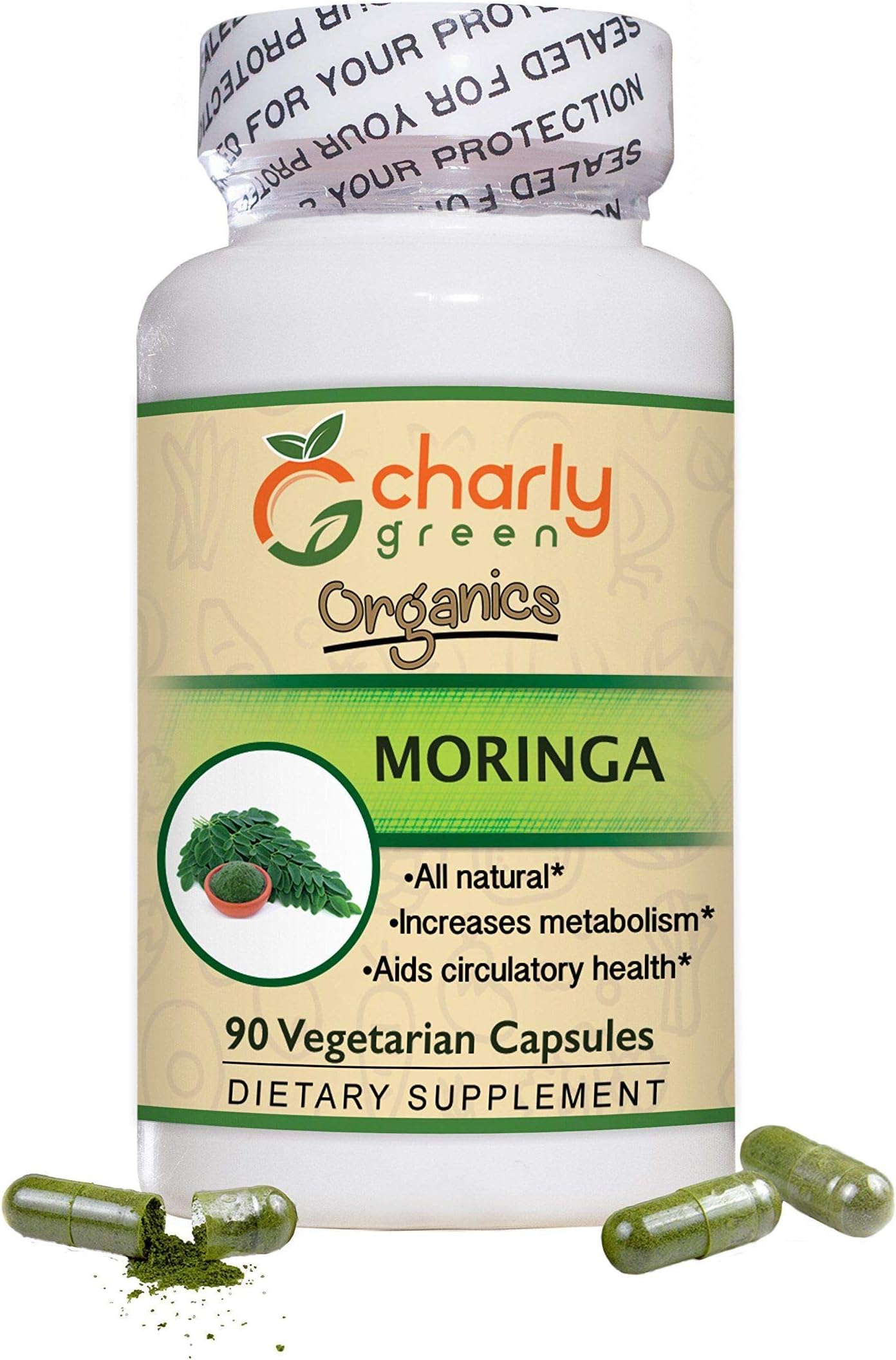 Moringa Pure Leaf Powder Capsules- 45 Day Supply- Veggie Caps- Non GMO -Keto Friendly- by Charly Green Organics