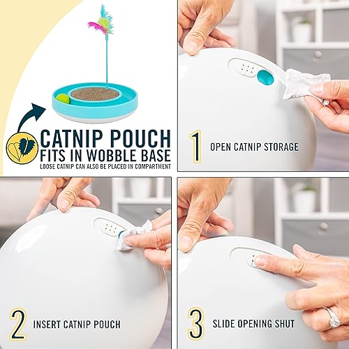 Miniatura 5 de OurPets - Juguete para gatos Wobble Scratch Track - Juguetes interactivos para gatos de interior con pista de bolas que rueda varita de plumas y