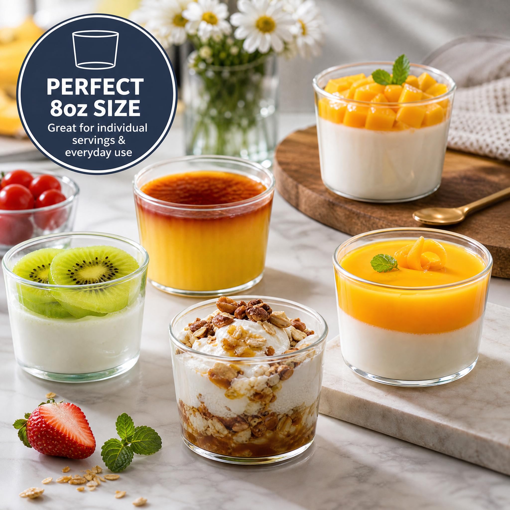 yarlung Paquete de 9 cuencos pequeños de vidrio para postre, taza de natillas de 8 onzas, taza de pudín transparente, vasos de degustación, cuencos de preparación para parfait, helado, fiesta de