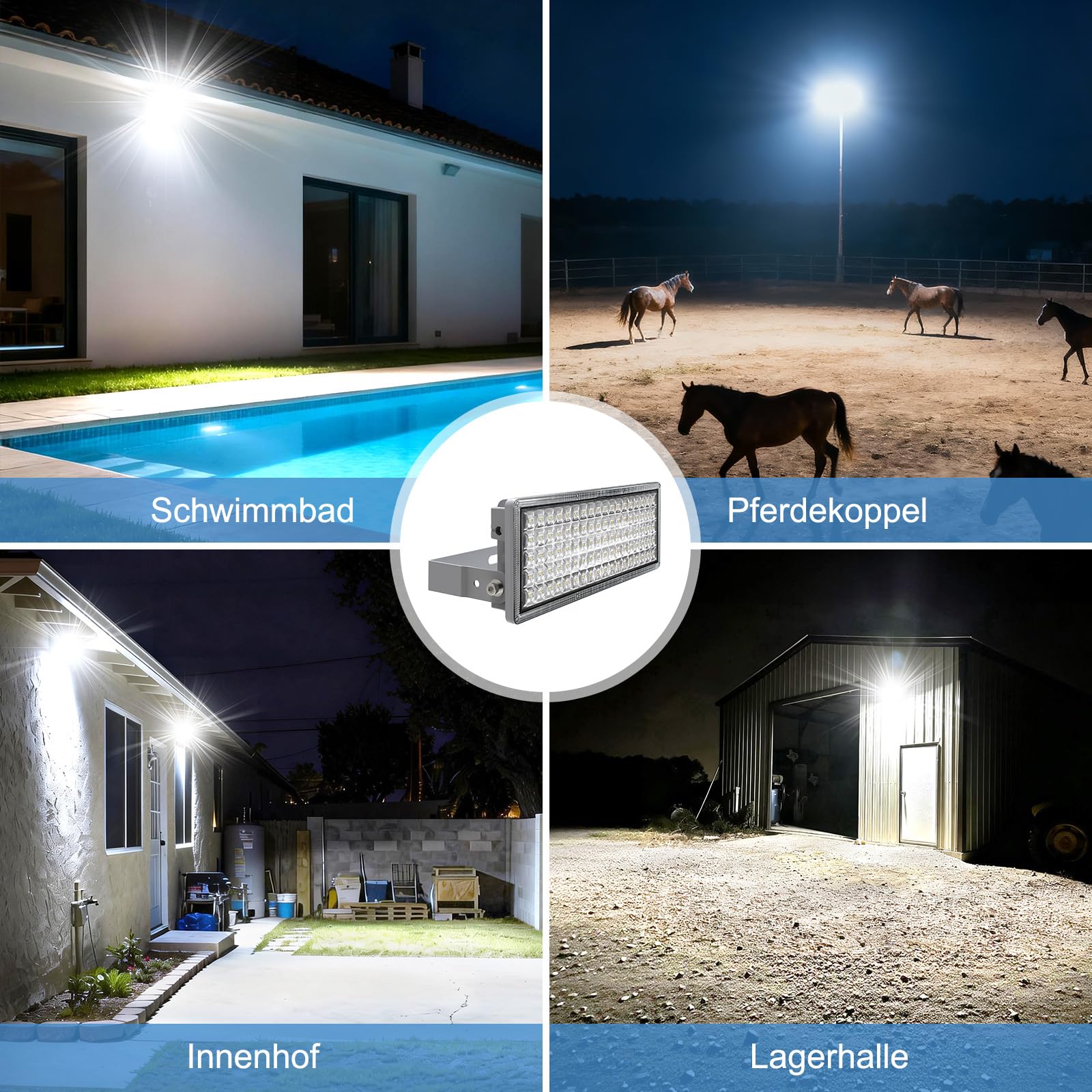 100W 14000LM LED Strahler Außen, 6500K Kaltweiß Flutlicht, Superhell Flutlichtstrahler LED, IP67 Wasserdicht Außenstrahler, Verstellbarer 180° Scheinwerfer für Garten, Garage