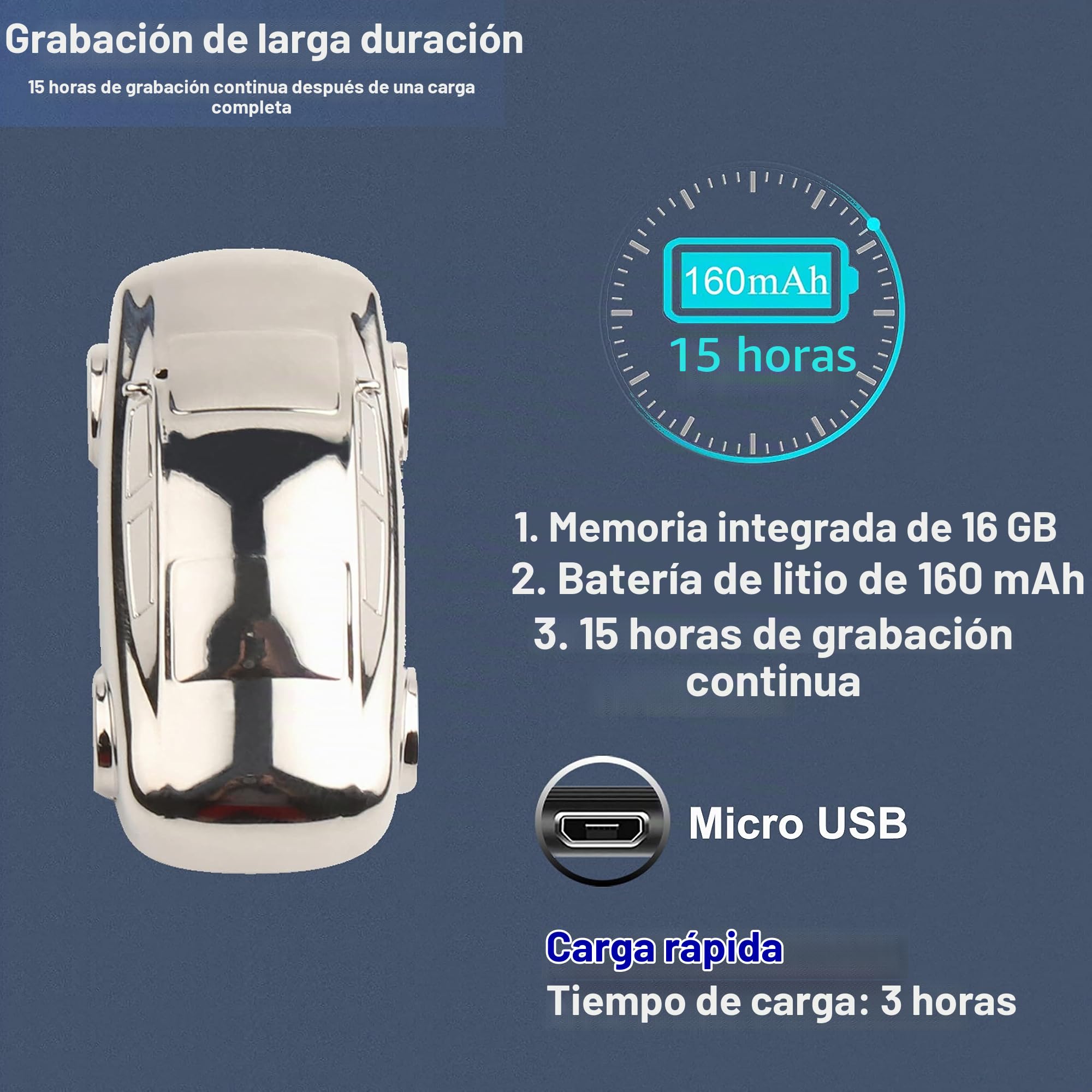 Grabadora de voz digital, 16 GB, grabadora activación de voz, MP3, reproducción de 15 horas, dictáfono con batería recargable de 3,5 mm, auricular reproducción
