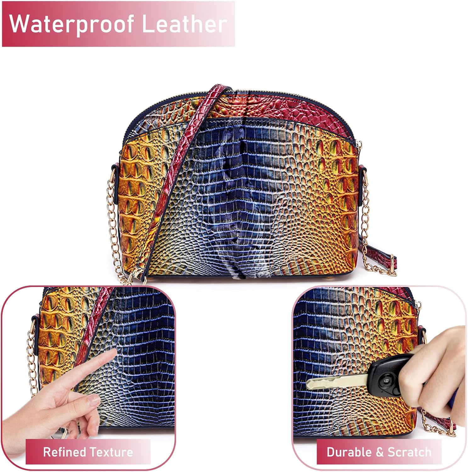 Makcr Joacbv Trendy Women Satchel Purse Crocodile Embossed Pattern Crossbody Shoulder Handbag Cute Vegan Leather Clutch