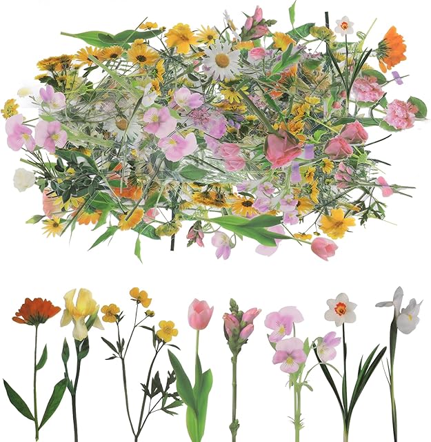 120Pcs Flower Stickers, Self-Adhesive Multi Color Floral Style Paper Stickers for Wall Notebook Scrapbook Letters Card Window DIY Making