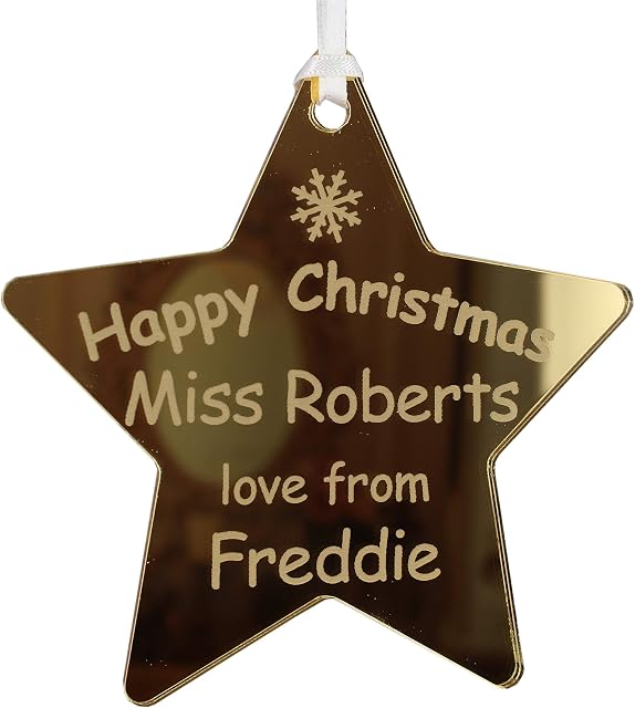 Teacher 2022 Personalised Bauble Tree Decoration Xmas Bauble Keepsake Thank You Best Teachers Nursery Present from Son Daughter (Gold Mirror, 10cm Star - Snowflake)
