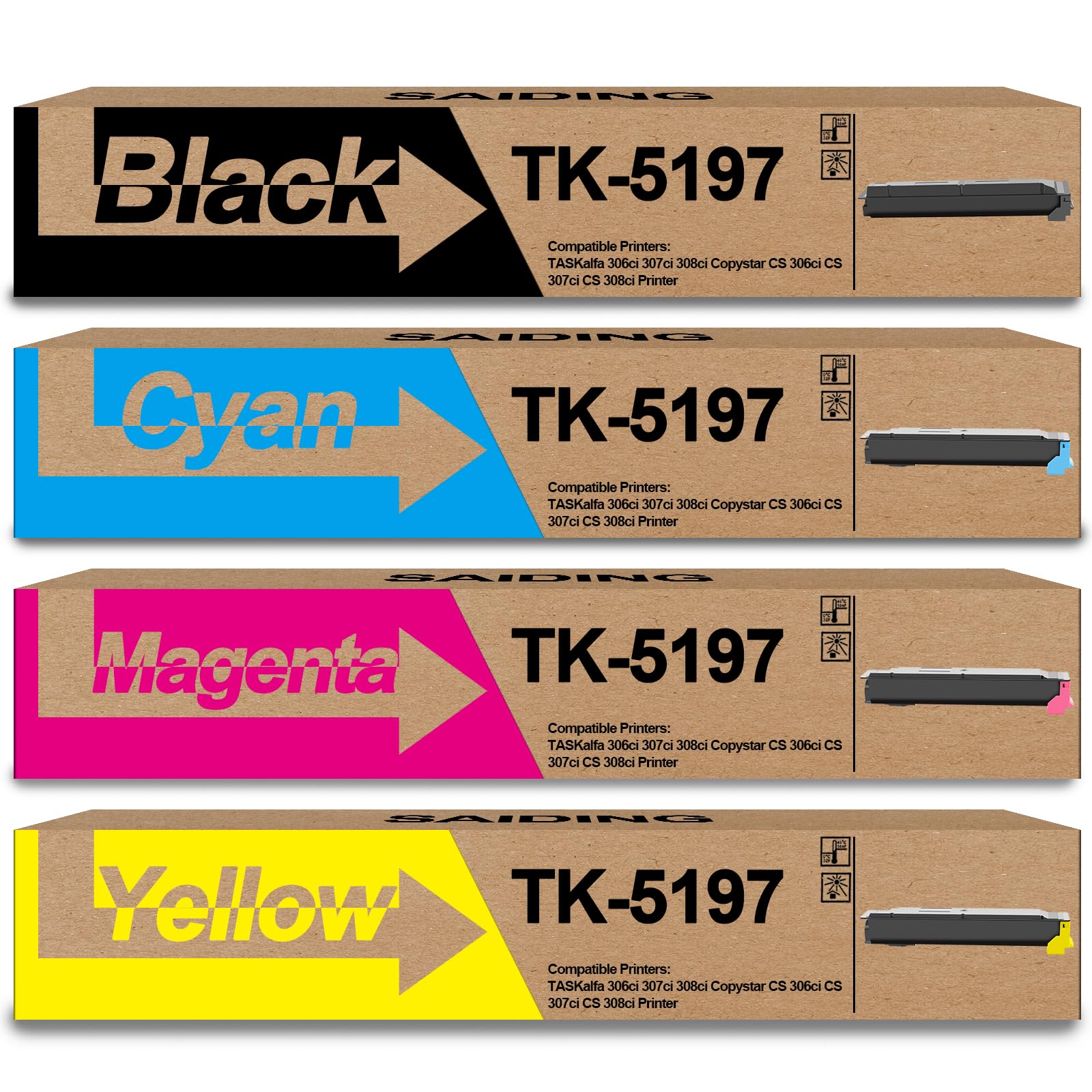 SAIDING High Yield TK5197 TK-5197 Toner Cartrigde Replacement for Kyocera TASKalfa 306ci 307ci 308ci Copystar 306ci 307ci 308ci Printer(4-Pack,Black