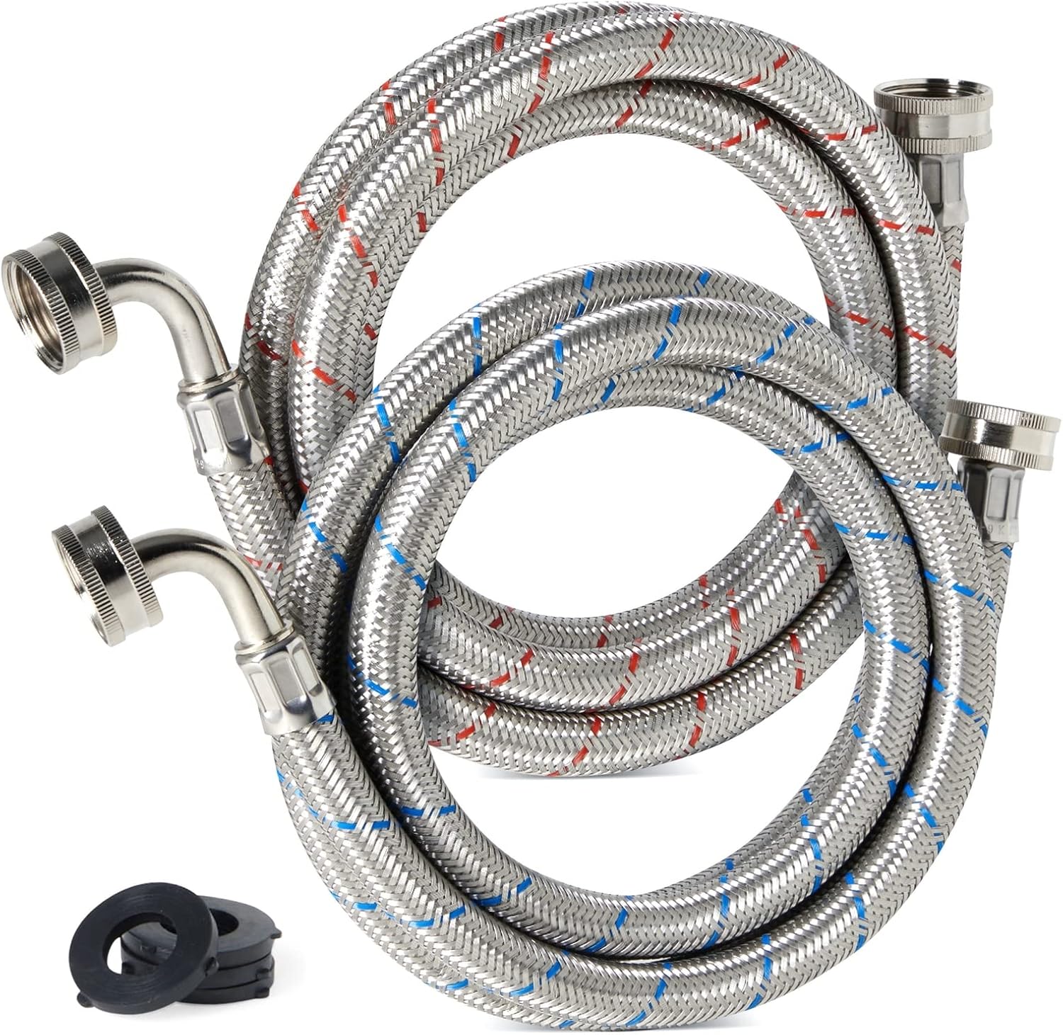 2 Pack Universal Washing Machine Hoses with 90 Degree Elbow Connection, Stainless Steel Rust and Burst Protection (6 Feet) : Appliances