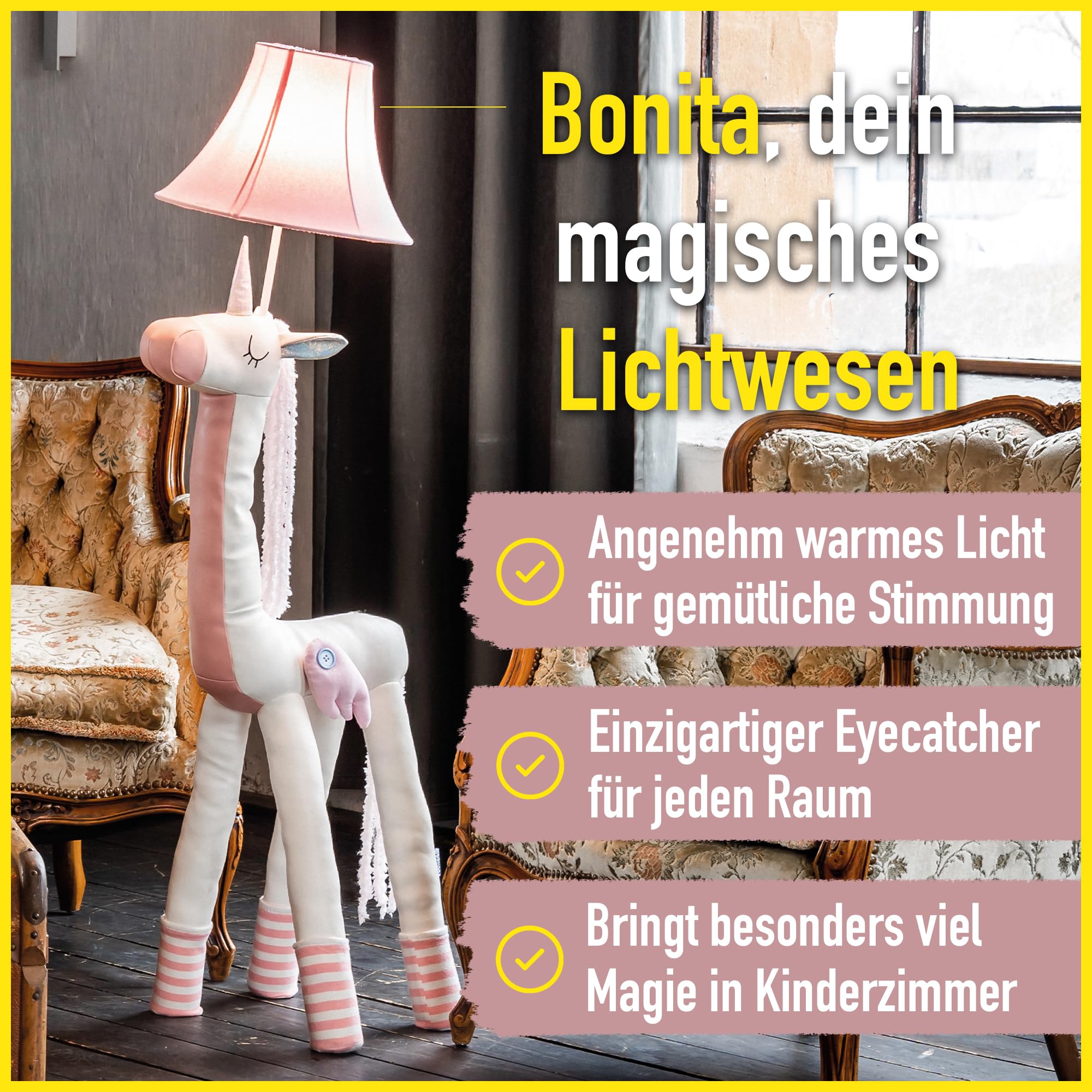 Bonita LED-Stehlampe Einhorn 120 cm veganes Leder Kinderzimmer Stehleuchte